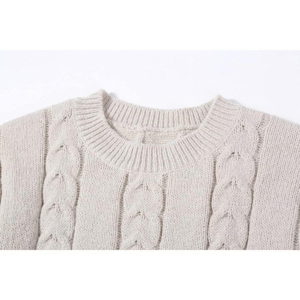 Stylish Women's Chunky Knit Sweater Set - Long Pencil Skirt in Apricot, XL - Picture 4 of 6